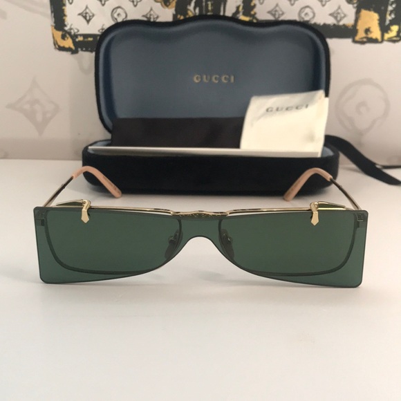 New Authentic Gucci GG0363S 001 Gold Flip-Up Rectangular Sunglasses Green Lenses main image 14
